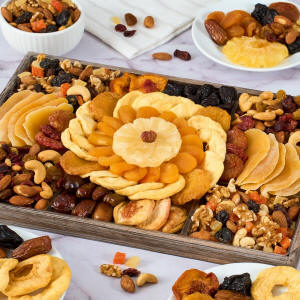 Dried fruit and nut platter Thanksgiving gift with assorted nuts and dried fruit