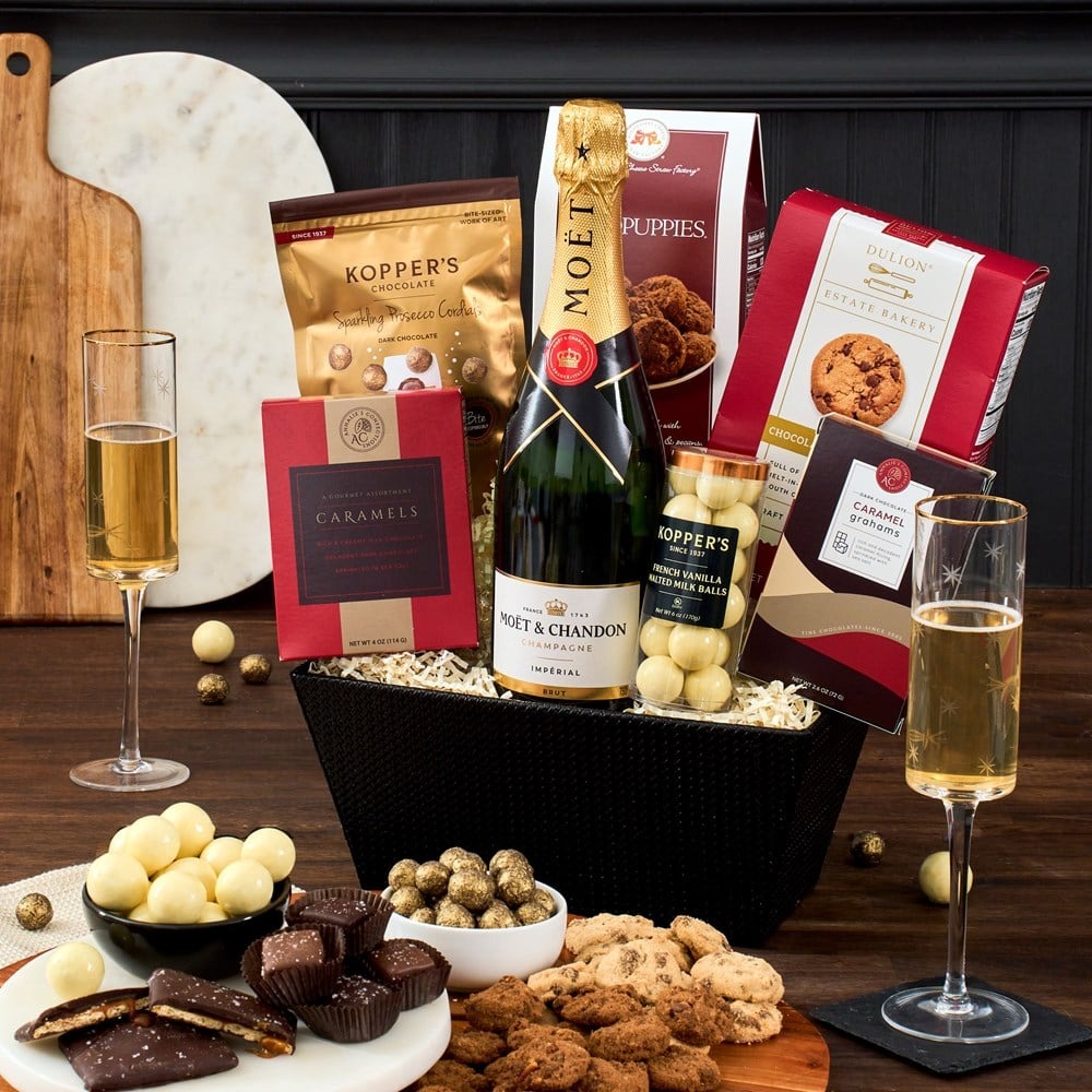 champagne thanksgiving gift basket with truffles