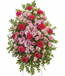Pink tribute sympathy flowers standing spray