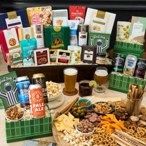 Pre-game Thanksgiving charcuterie gift basket with meats cheeses and snacks
