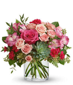 Pink roses and succulent arrangement for San Francisco delivery