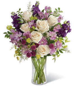 Peaceful lavender and cream sympathy bouquet for California delivery