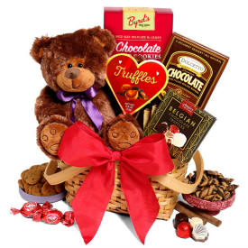 Mocksville Valentines Day Chocolate With Teddy Bear Gift Basket