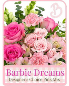 Barbie Dreams bouquet with pink roses and mixed blooms