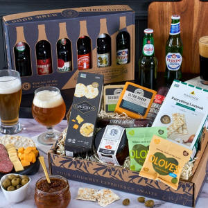 Beer Valentine’s Day gift with snacks and cheese