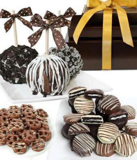 Belgian Chocolate Dream Covered Apples, Pretzles and Cookies