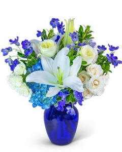 Blue Beauty bouquet with lilies and roses