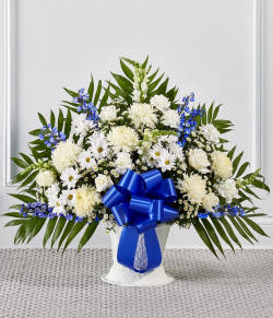 https://gift-basket-connection.com/blue and white sympathy floor basket