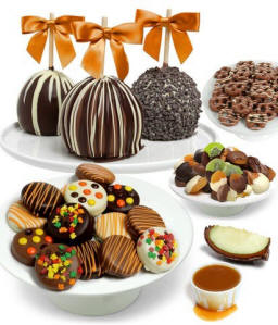 Belgian chocolate covered apples and fruit gift basket
