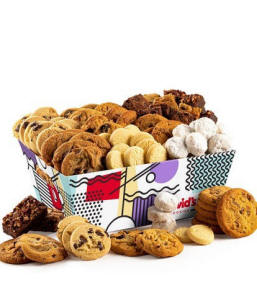 Cookie  brownie gift crate with assorted individually wrapped cookies, brownies, shortbread, and pecan meltaways