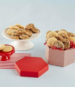 Designer gift box with 12 gourmet cookies—chocolate, vanilla, and blueberry