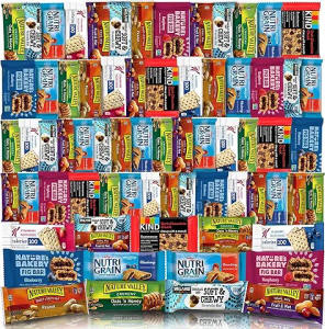 Healthy mixed snack box with dried fruit, nuts and wholesome snack packs