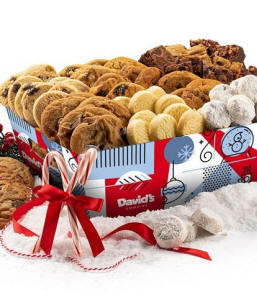 Holiday cookie basket filled with assorted Christmas cookies and treats