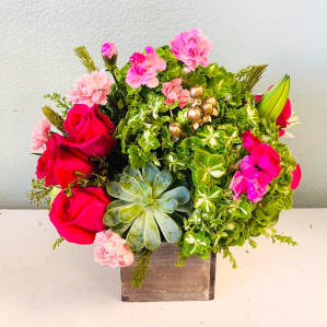A vase filled with holiday flowers