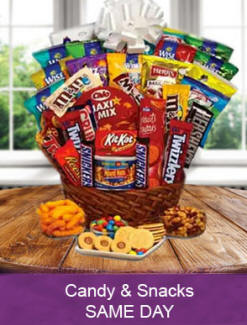 Chocolate, candy, snacks and junk food birthday gift baskets - Same day delivery