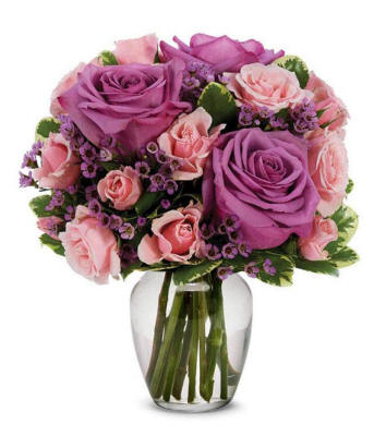 Lavender Flower Bouquet With Pink Roses