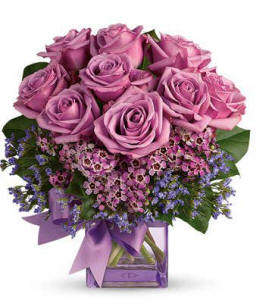 Purple roses with greenery for romance and love same day delivery