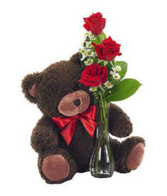 Rose Bud Vase With Teddy Bear $39.99