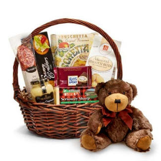 Sausage, Cheese, Basket & Teddy  Bear Gift Basket