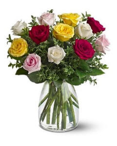 Dozen Mixed Roses Flower Arrangement