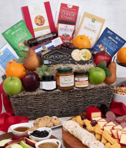 Beautiful gift basket with fruit and gourmet foods